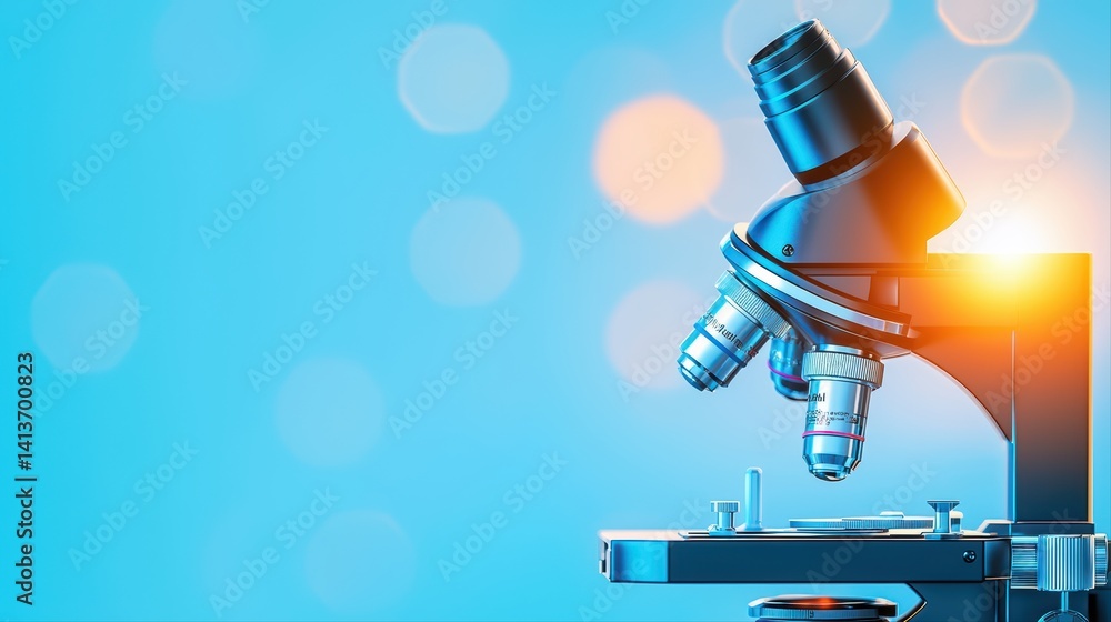 Poster modern microscope with blurred background and soft lighting