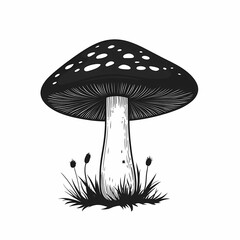 Wild Mushroom Illustration: Black and White Botanical Art in Nature - Foraging Eco-Friendly Design