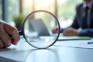 Businessman Analyzing Document with Magnifying Glass