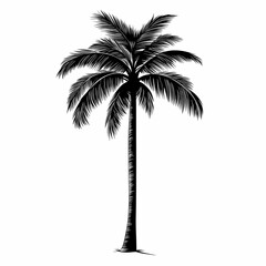 Black and White Tropical Palm Tree Silhouette: Relaxing Coastal Vacation with Exotic Plant Foliage - Nature Inspired Minimalist Vector Art