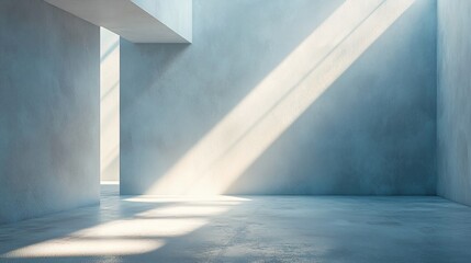 Obraz premium Sunlit minimalist concrete interior with geometric shadows