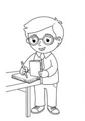 Child Studying at Desk Illustration