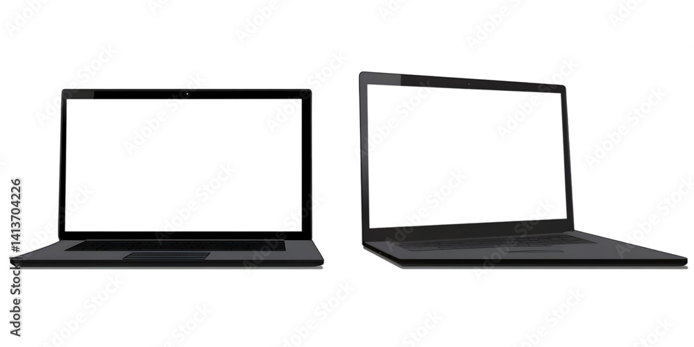 Poster two isolated 3d rendered laptop computers on transparent background
