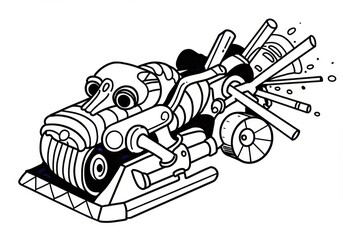 Futuristic Mechanical Vehicle Line Art Drawing