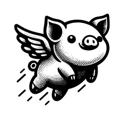 Cute Chibi Piglet Flying, Baby Hog with Happy Expression, Young Boar in the Sky