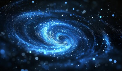 Obraz premium Blue spiral galaxy with sparkling dust and stars.
