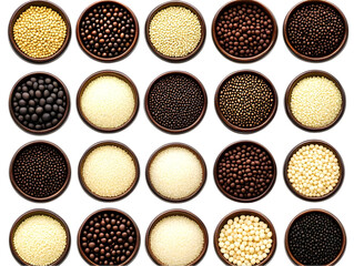 Variety Of Grains Seeds In Wooden Bowls With Transparent Background Photo