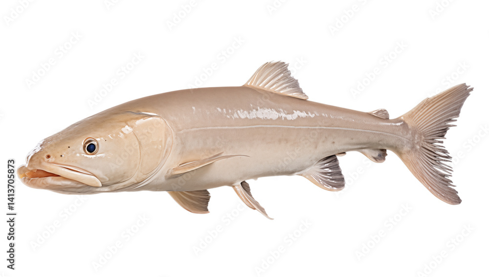 Poster isolated image showing a pollack fish with a light brown color against a transparent background view