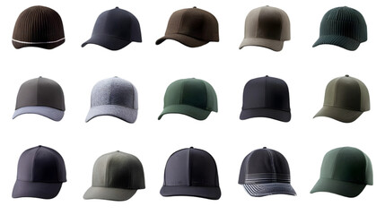 Various Stylish Hats Displayed Against a Transparent Background
