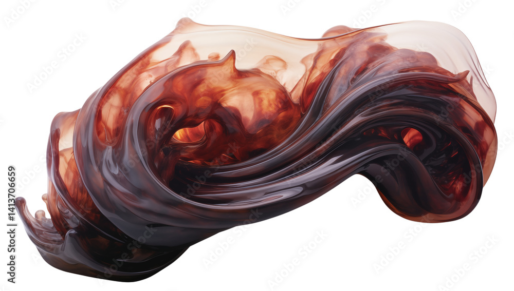 Poster abstract rendering showing a swirling shape with brown and dark gray colors on a transparent backgro