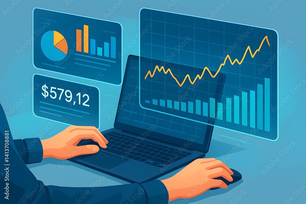 Poster financial management technology. business finance data analytics graph. advisor using kpi dashboard 