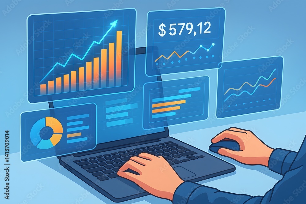 Poster financial management technology. business finance data analytics graph. advisor using kpi dashboard 