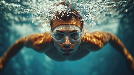 Fototapeta premium Underwater Man: A Captivating Dive into Serenity