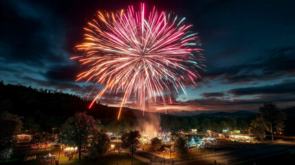 Fototapeta premium Fireworks Over Small-Town Fairground