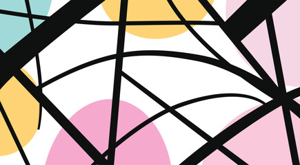 Colorful Abstract Geometric Shapes With Lines and Vibrant Colors, Retro 90s Memphis pattern with pastel background,