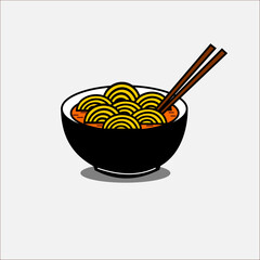 Noodle Ramen Japanese Food with Chopstick Vector Illustration Icon