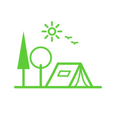 Camping tent in nature icon. Isolated on White Background
