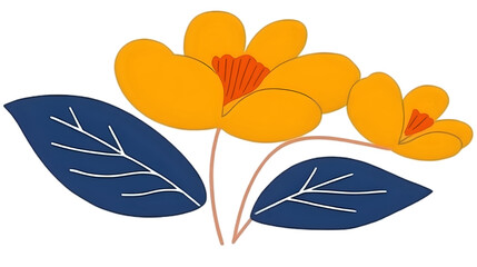 Naklejka premium Yellow Blossoms With Blue Leaves Illustration On Transparent Background