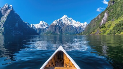 Serene boat journey through majestic mountain landscape travel and adventure photography