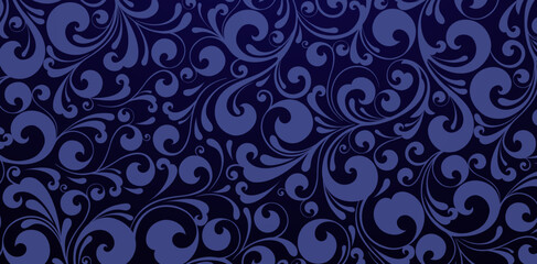 Seamless pattern white swirls dark blue colors background from a floral ornament for Fashionable modern wallpaper or textile, book cover print, patterned fills, webs pages, surface texture designs
