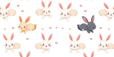 Obraz premium Endless repeating pattern of charming cartoon rabbits on a white background, spring, design