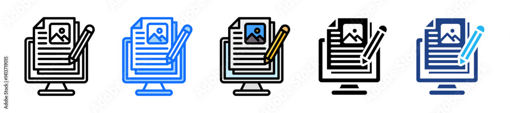 Poster content writing icon set multiple style collection