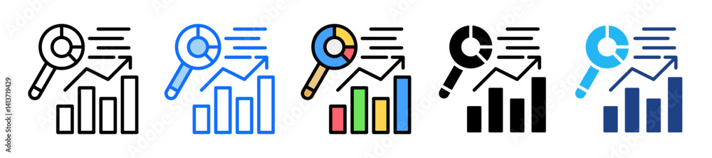 Poster market analytics icon set multiple style collection
