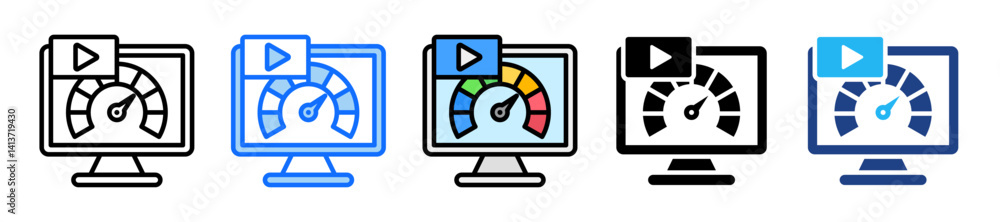 Poster performance icon set multiple style collection