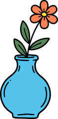 Single Orange Flower in a Blue Cartoon Vase Vector