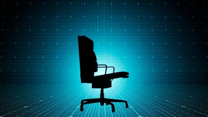 Illustration of silhouette office chair on blue grid background. Modern digital wall with lines for digital look