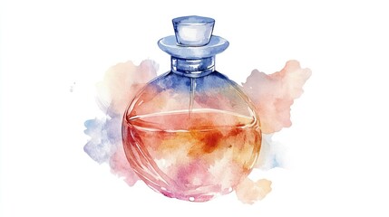 Elegant Glass Perfume Bottle with Colorful Watercolor Splash