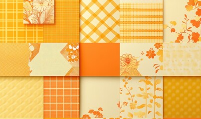 Orange Floral Patchwork Design Soft Hues Textured Background