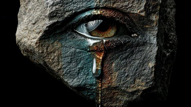 A symbol of tears, love, and rage on a rock 
