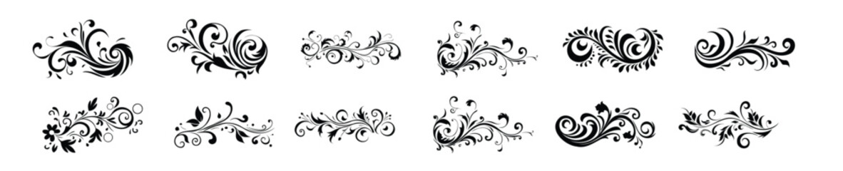 Ornate Script Floral Calligraphic Set, Decorative and Elegantly Lettered.