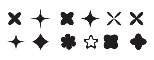 Retro futuristic elements for design. Big collection of abstract graphic geometric symbols and objects in y2k style 