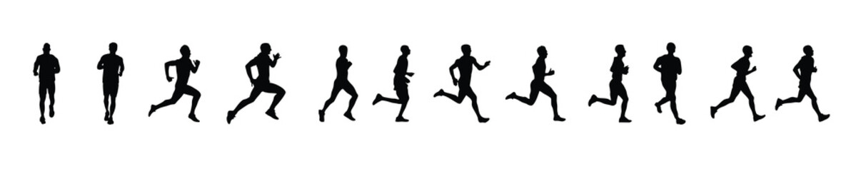 set of isolated running man silhouettes