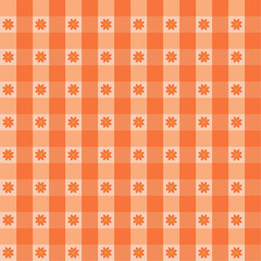 vector seamless pattern with orange color and flower. Gingham illustration