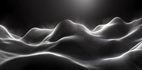 Dark grey waves form an abstract digital landscape with glowing highlights Perfect for technology or science backgrounds