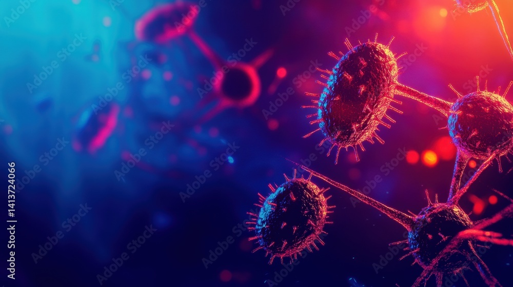 Aufkleber vivid portrayal of viruses at a microscopic level, featuring their unique shapes and textures agains