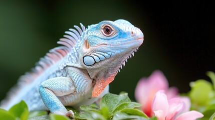 Fototapeta premium Vibrant blue iguana close up exotic reptile pet nature wildlife stock photo