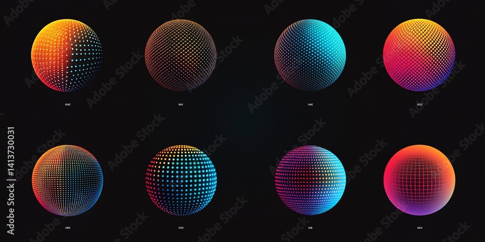 Aufkleber eight vibrant spheres with gradient colors and dot patterns create a futuristic tech feel perfect fo