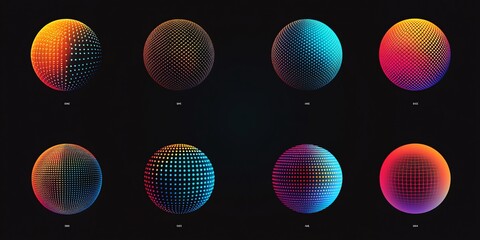 Eight vibrant spheres with gradient colors and dot patterns create a futuristic tech feel Perfect for website backgrounds or presentations