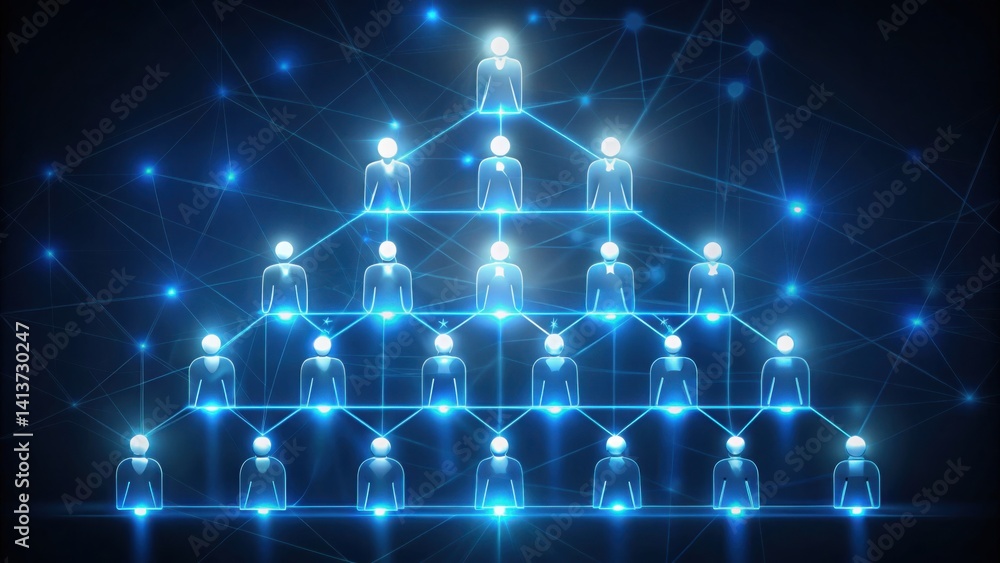 Aufkleber organizational pyramid level structure with glowing figures and lines