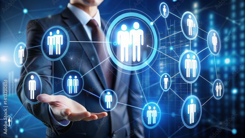 Aufkleber Human Connection Graphs Floating Around a Central Figure Illustrating Networking