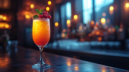 Elegant cocktail in upscale bar setting