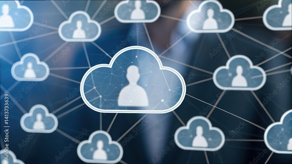 Poster human shapes floating in data network design for workforce standard