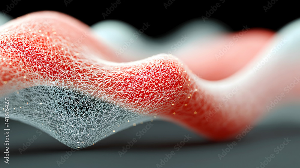 Aufkleber an abstract image featuring flowing, textured waves in shades of red and white, creating a dynamic v