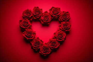 heart made out of red roses on a black background