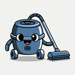 Fototapeta premium Cute Vacuum Cleaner Cartoon Character with Happy Smiling Face, Cleaning Machine