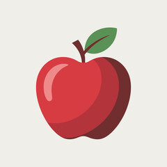 Simple Red Apple Illustration with Leaf - Healthy Fruit Icon